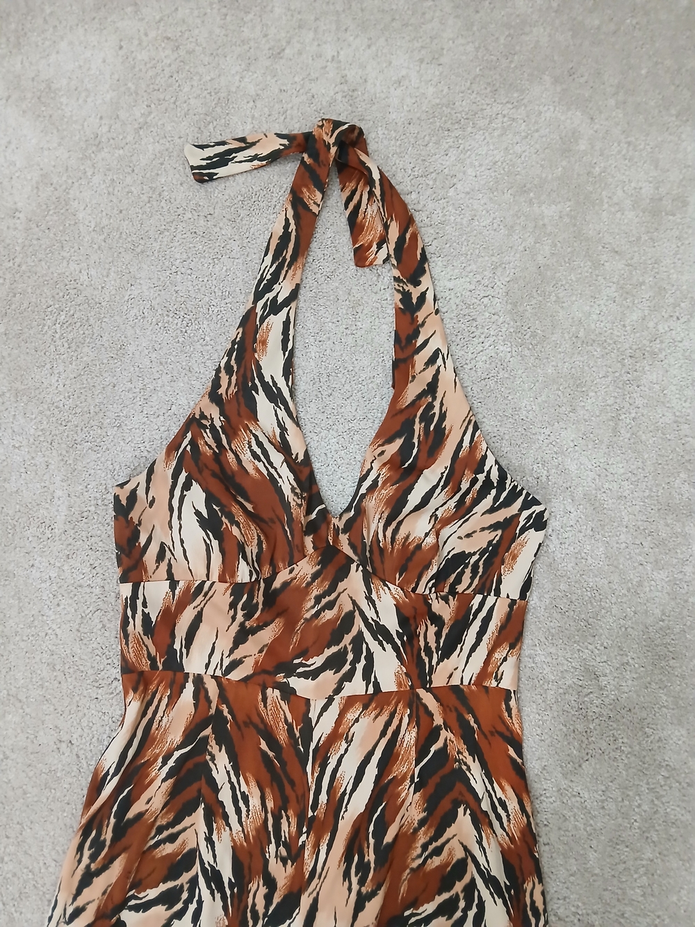 Halter Tiger-Print Jumpsuit in Rust & Black